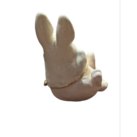 Kingspoint Design White Rabbit Bunny Easter with Austrian Crystal Trinket Box - Picture 3 of 5